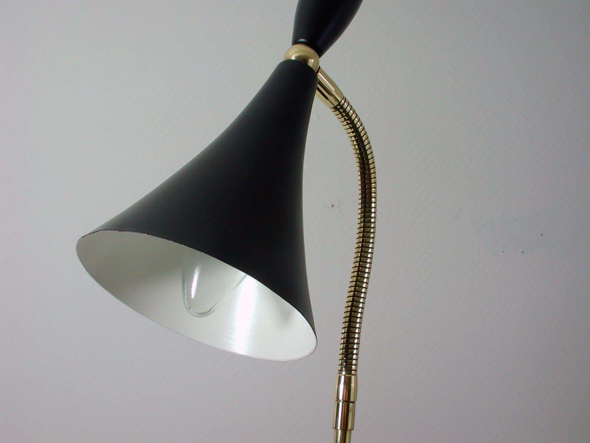 Mid-20th Century Italian Midcentury Black and Brass Sputnik Table Lamp, 1950s For Sale
