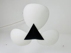 Italian Mid-Century Black and Opaline Glass 3-Arm Sputnik Chandelier, 1950s