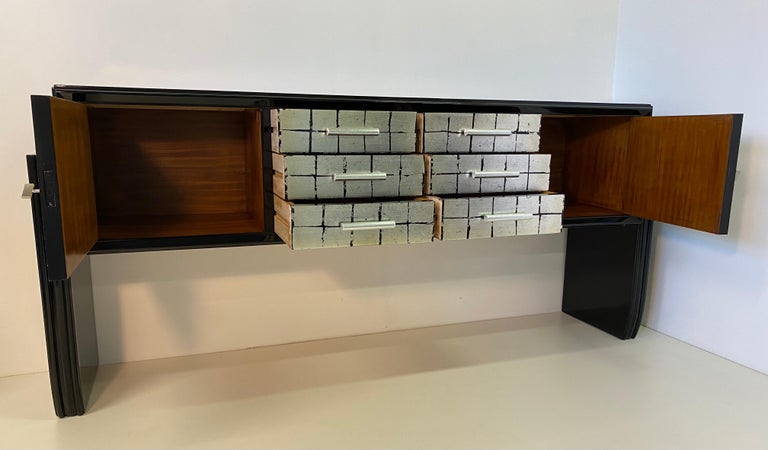 Italian Midcentury Black and Silver Leaf Sideboard, 1950s For Sale 4