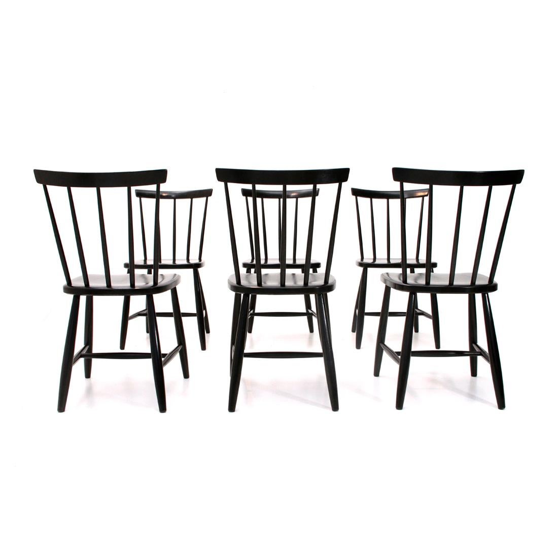 Swedish Italian Midcentury Black Dining Chair by Casa Arredo, 1960s, Set of 6