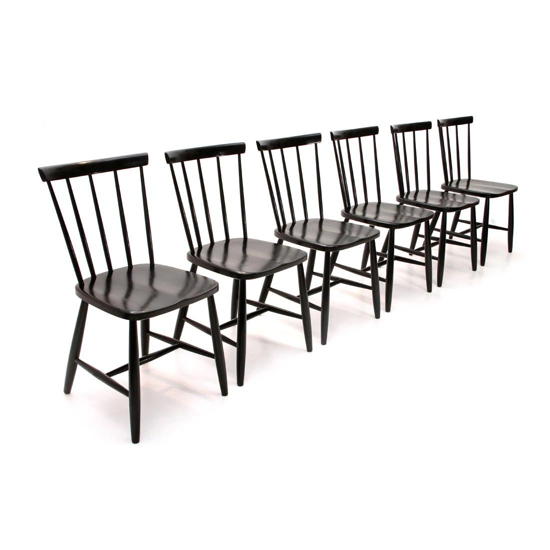Italian Midcentury Black Dining Chair by Casa Arredo, 1960s, Set of 6 In Good Condition In Savona, IT