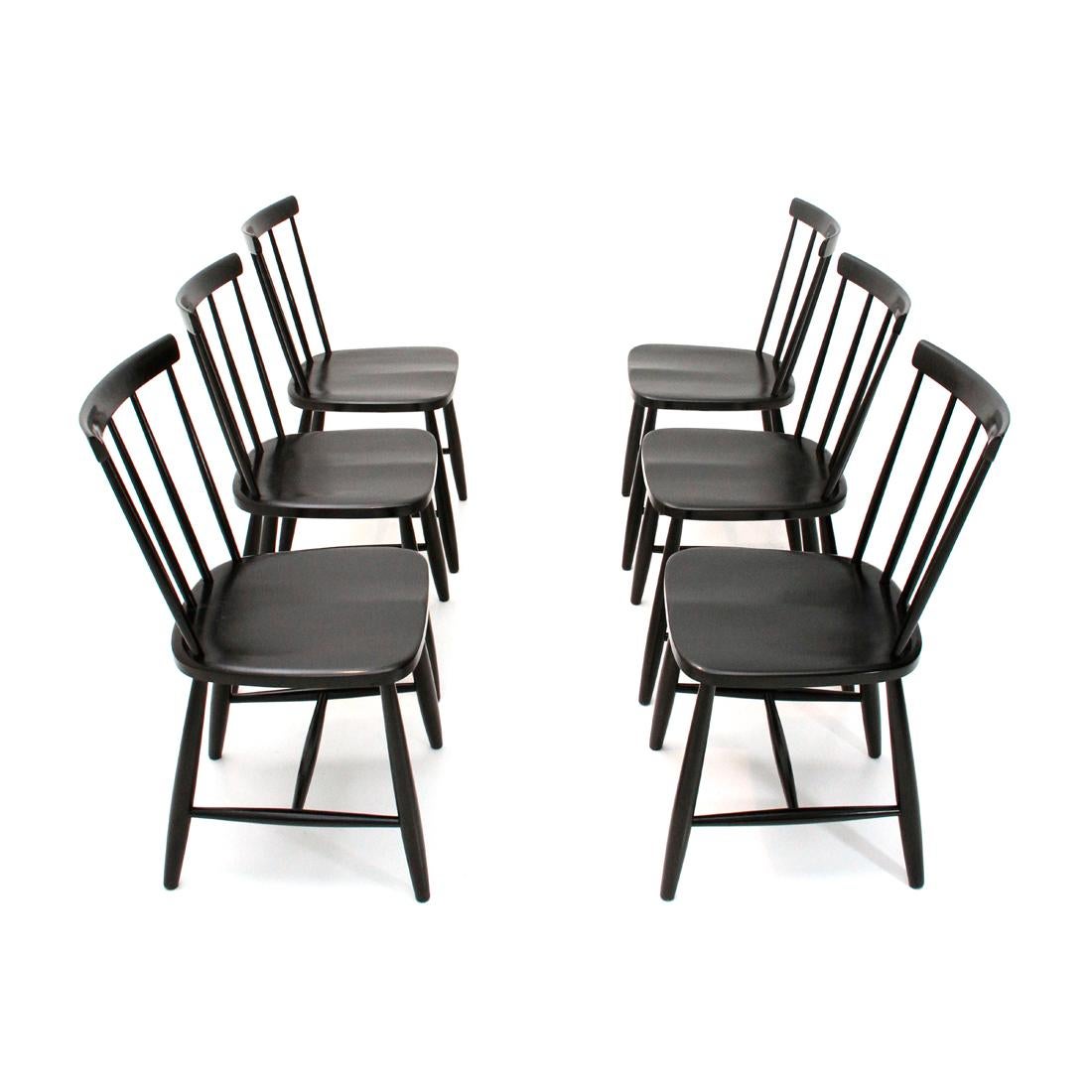 Mid-20th Century Italian Midcentury Black Dining Chair by Casa Arredo, 1960s, Set of 6