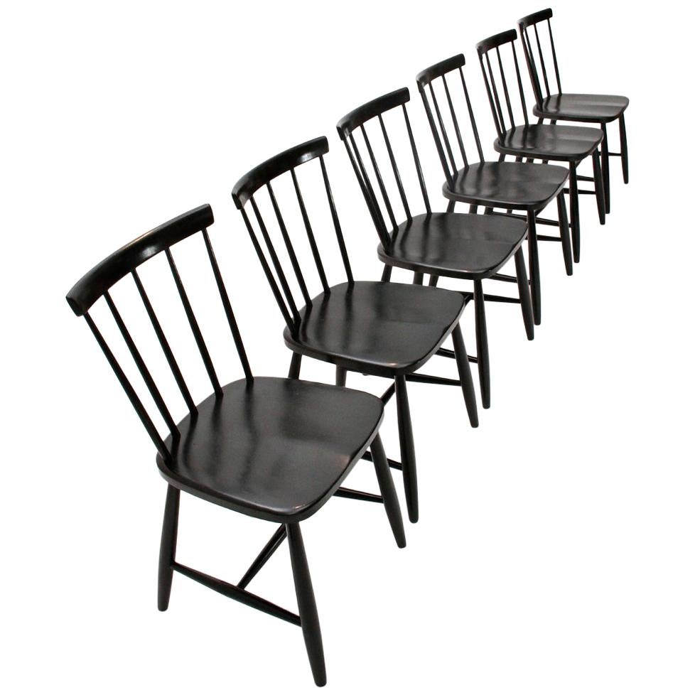 Italian Midcentury Black Dining Chair by Casa Arredo, 1960s, Set of 6