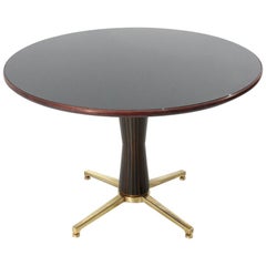 Italian Midcentury Black Glass Round Top Dining Table, 1950s