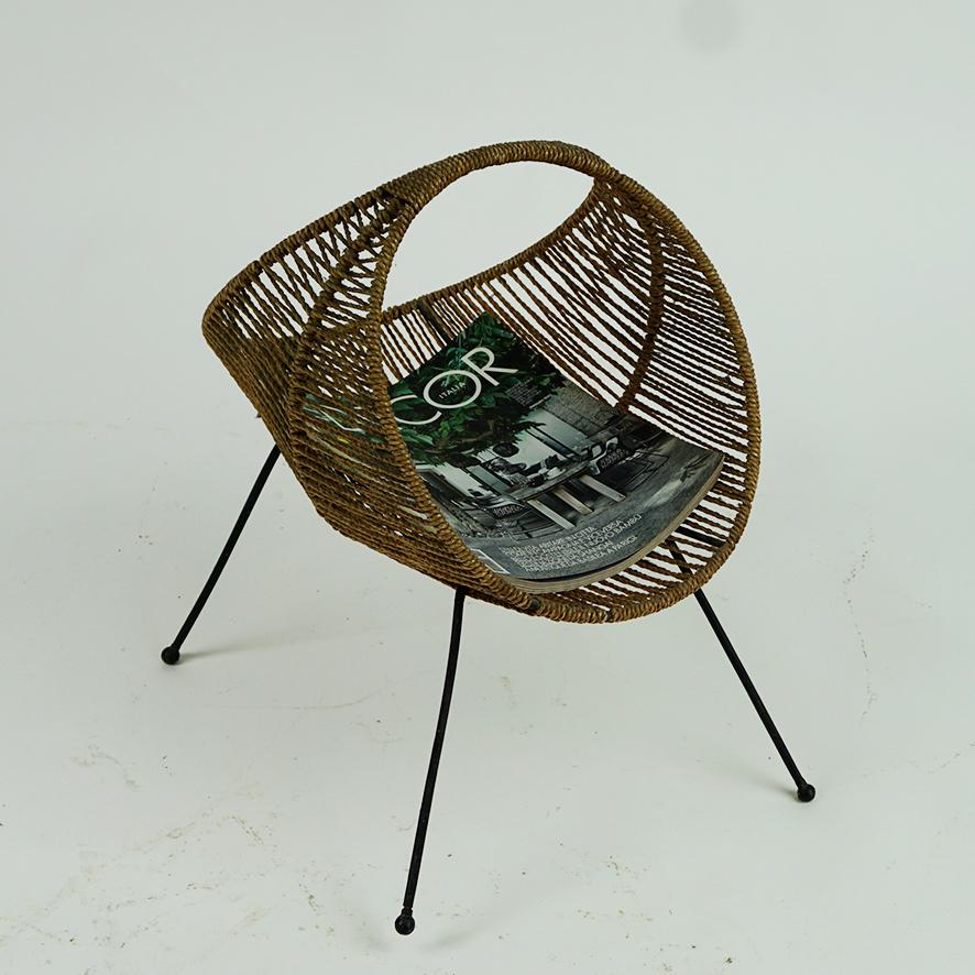 Italian Midcentury Black Iron and Rope Magazine Rack 6