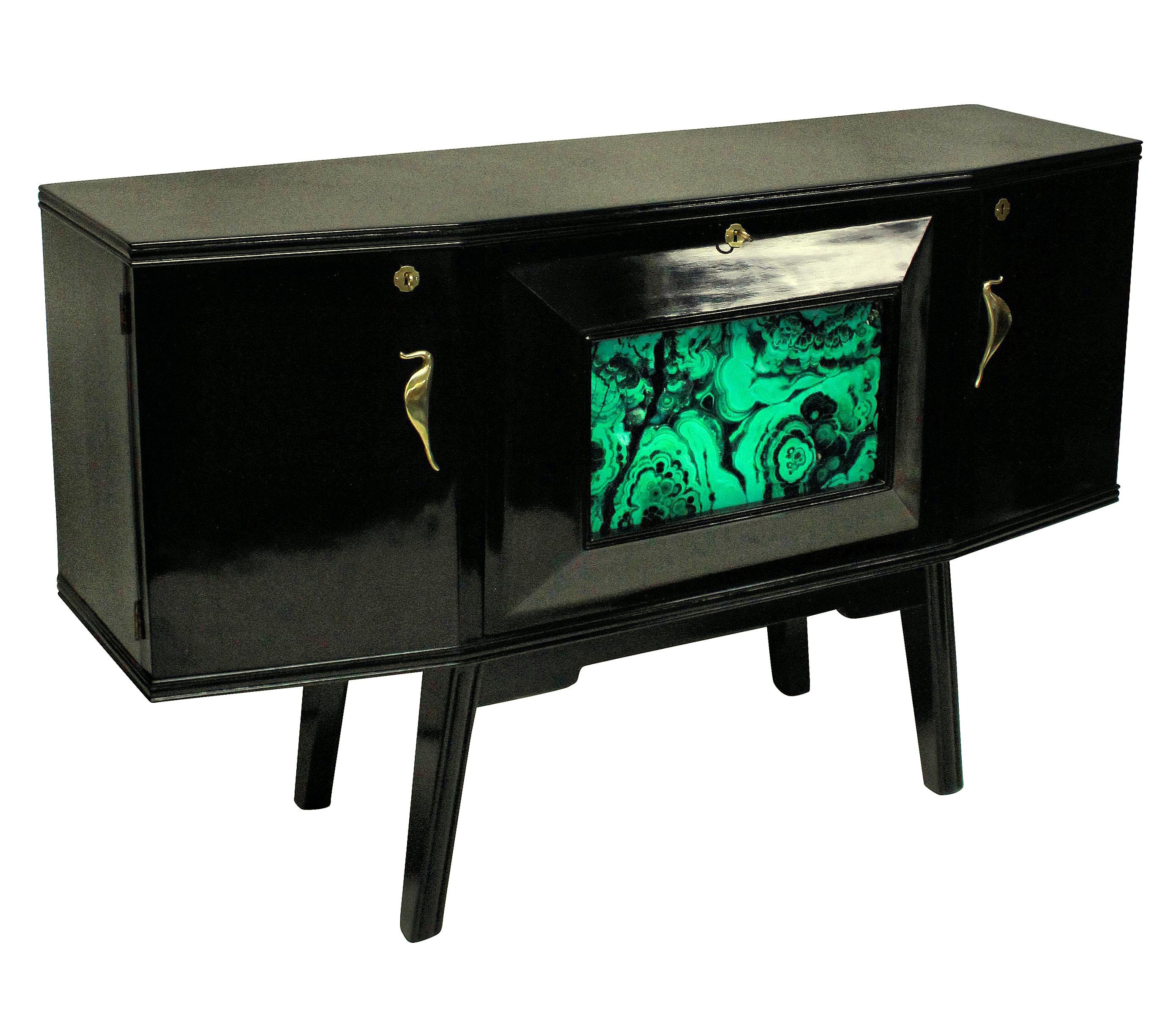 Mid-20th Century Italian Midcentury Black Lacquered Credenza with Bar