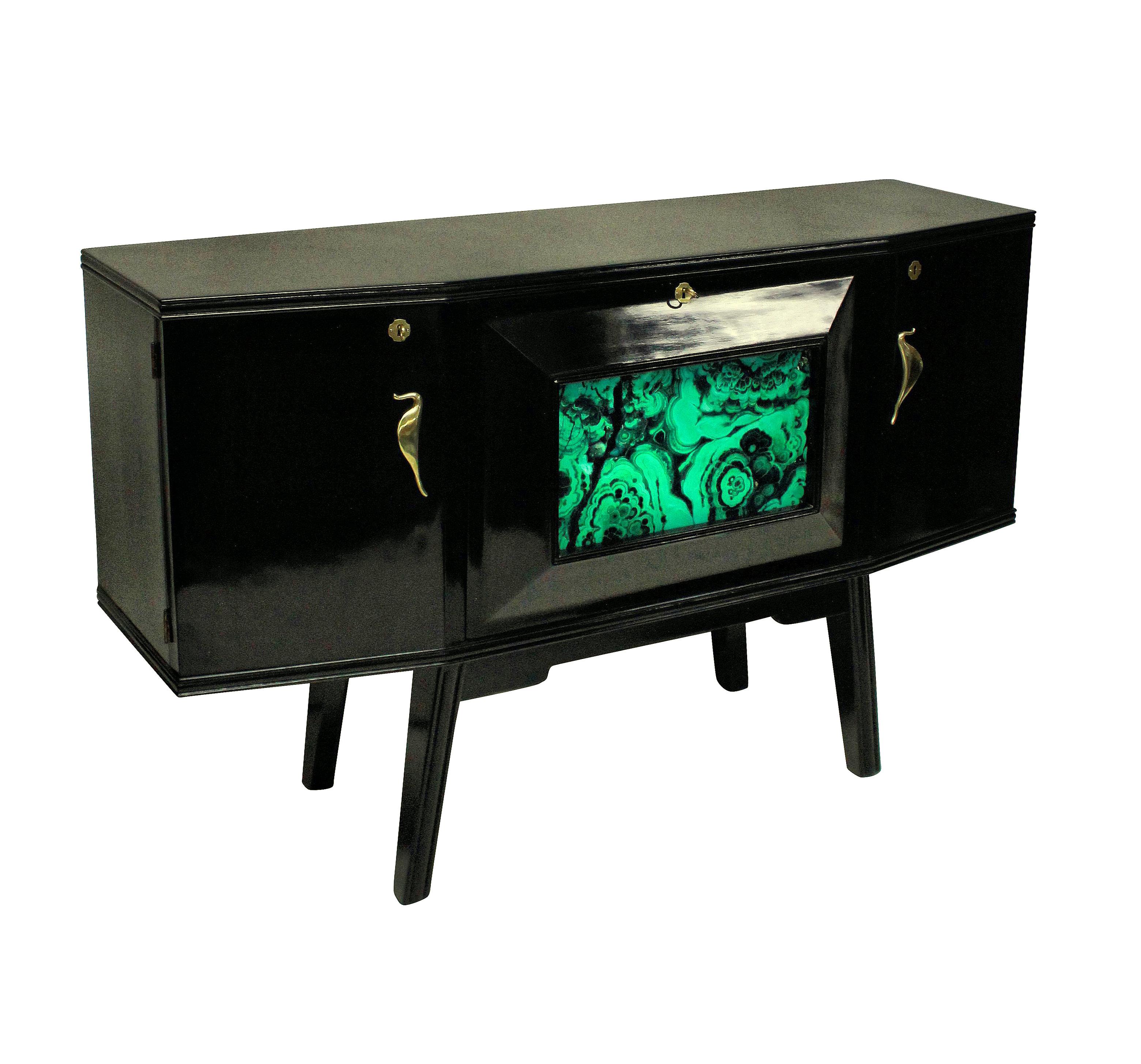 Mid-20th Century Italian Midcentury Black Lacquered Credenza with Bar