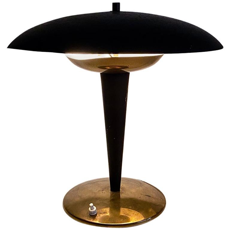 Italian Midcentury Black Metal Table Lamp with Tiltable Lampshade, 1930s