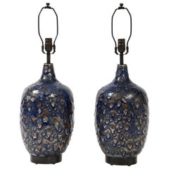 Italian Midcentury Blue Glazed Lamps
