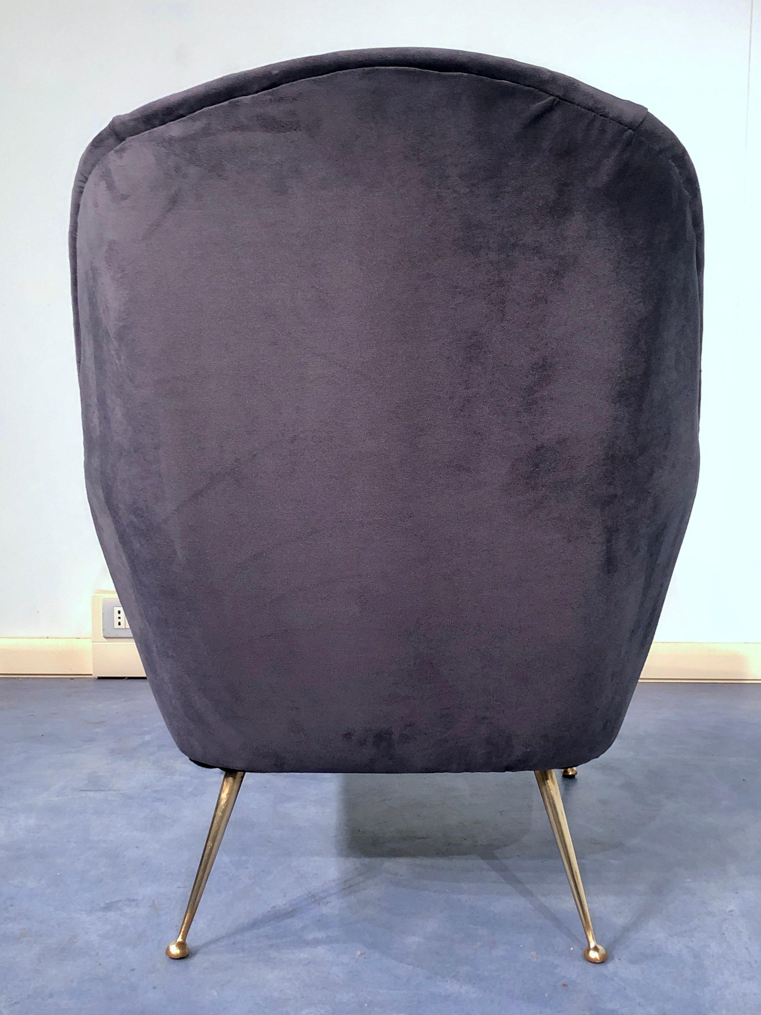 Pair of Italian Midcentury Midnight Blue Velvet Armchairs, Gio Ponti Style 1950s For Sale 8