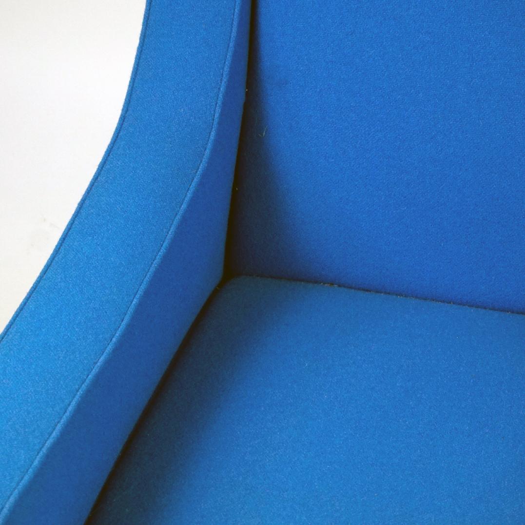 Mid-Century Modern Italian Midcentury Blue Wool Fabric and black Steel Lounge Armchair