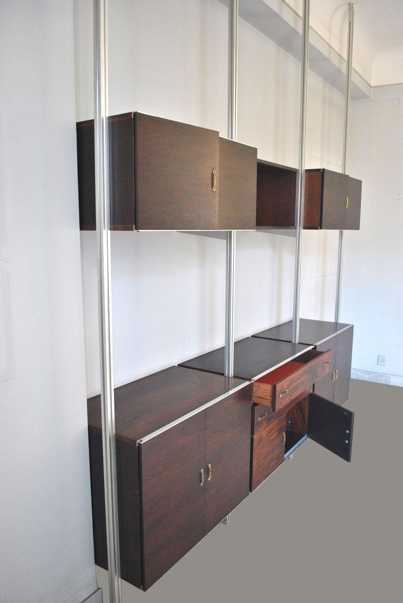 Italian Midcentury Bookcase in Wood and Aluminium Late 1960s in a Style of Tecno 11