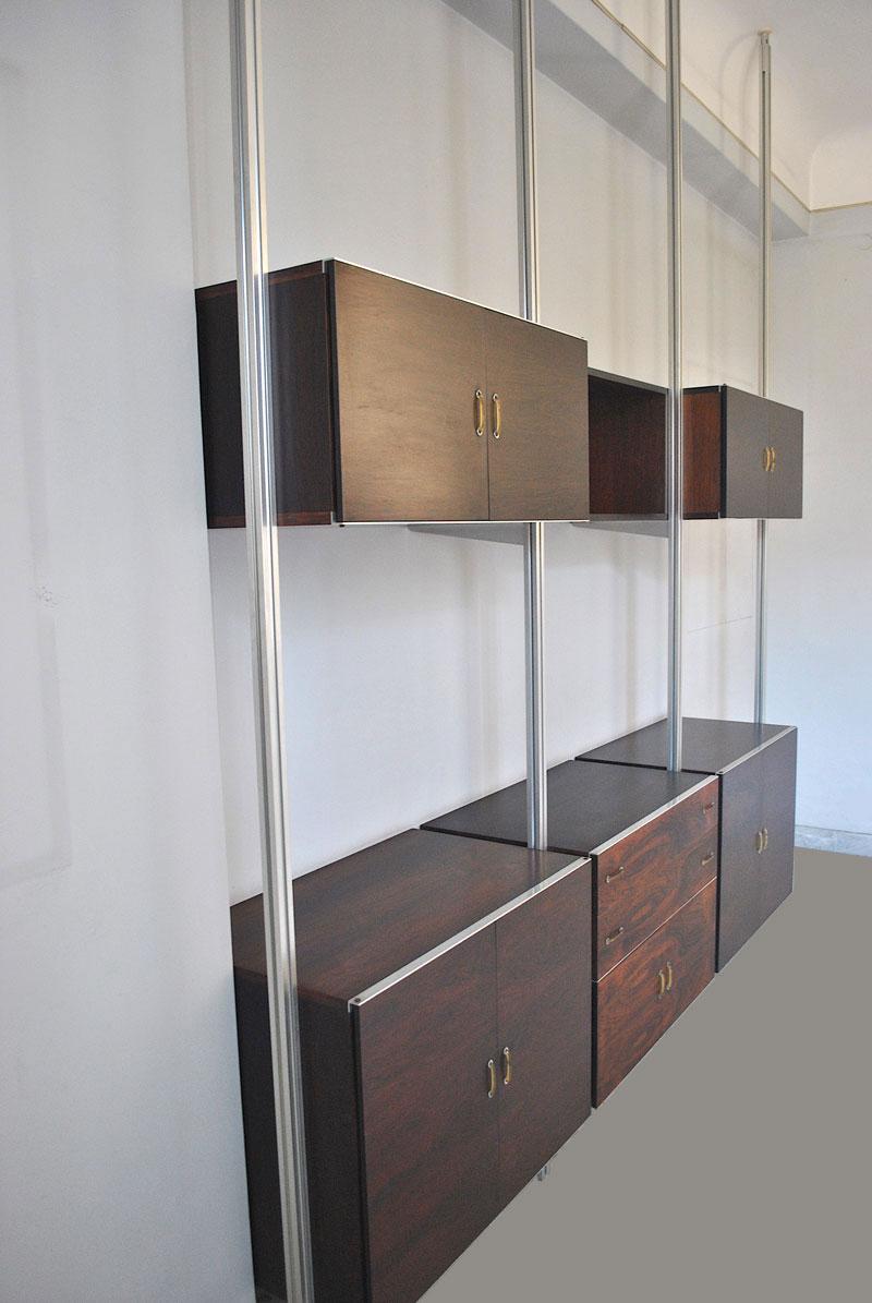 Italian Midcentury Bookcase in Wood and Aluminium Late 1960s in a Style of Tecno 12