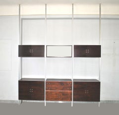 Italian Midcentury Bookcase in Wood and Aluminium Late 1960s in a Style of Tecno