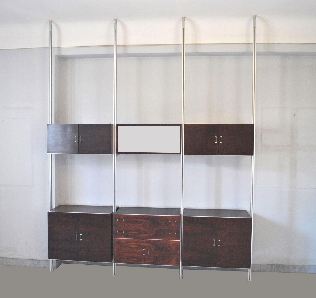 Mid-20th Century Italian Midcentury Bookcase in Wood and Aluminium Late 1960s in a Style of Tecno