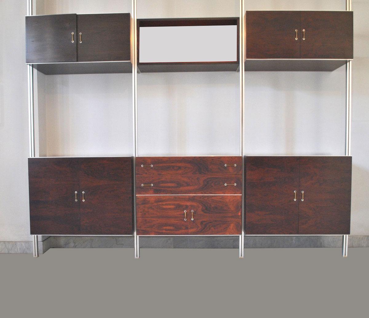 Aluminum Italian Midcentury Bookcase in Wood and Aluminium Late 1960s in a Style of Tecno