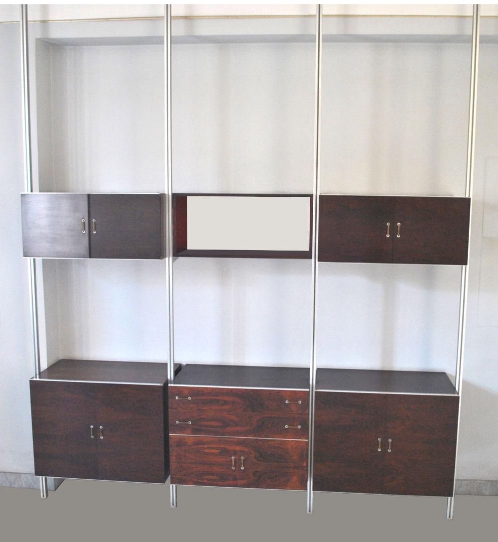 Italian Midcentury Bookcase in Wood and Aluminium Late 1960s in a Style of Tecno 2