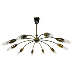 Italian Midcentury Brass 10-Arm Sputnik Chandelier Arredoluce Attributed, 1950s