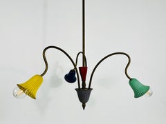 Italian Midcentury Brass 3-Arm Chandelier Attr. to Arredoluce, Italy, 1950s