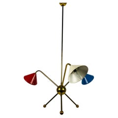 Italian Midcentury Brass 3-Arm Chandelier Attr. to Arredoluce, Italy, 1950s