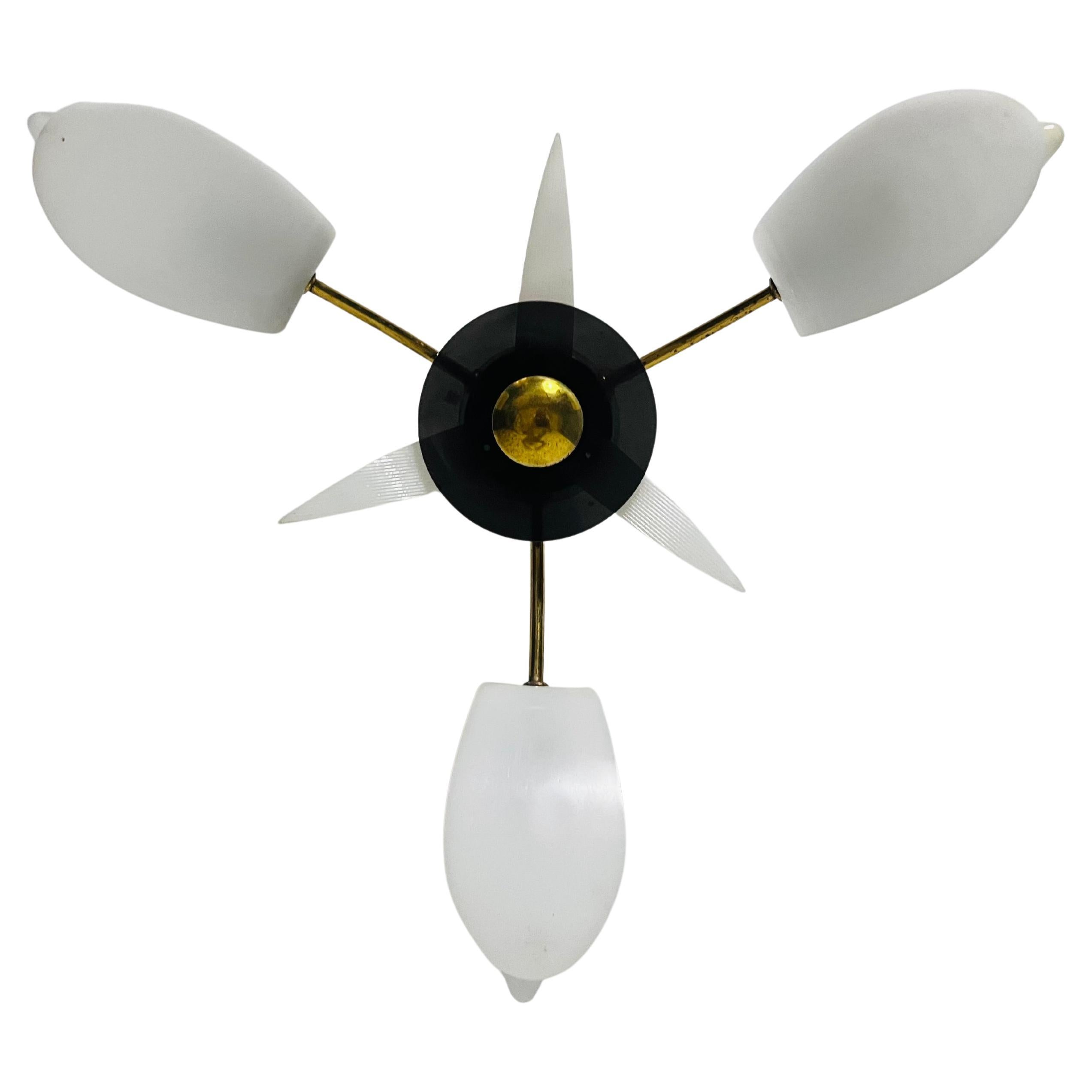 Italian Midcentury Brass 3-Arm Sputnik Chandelier, 1950s