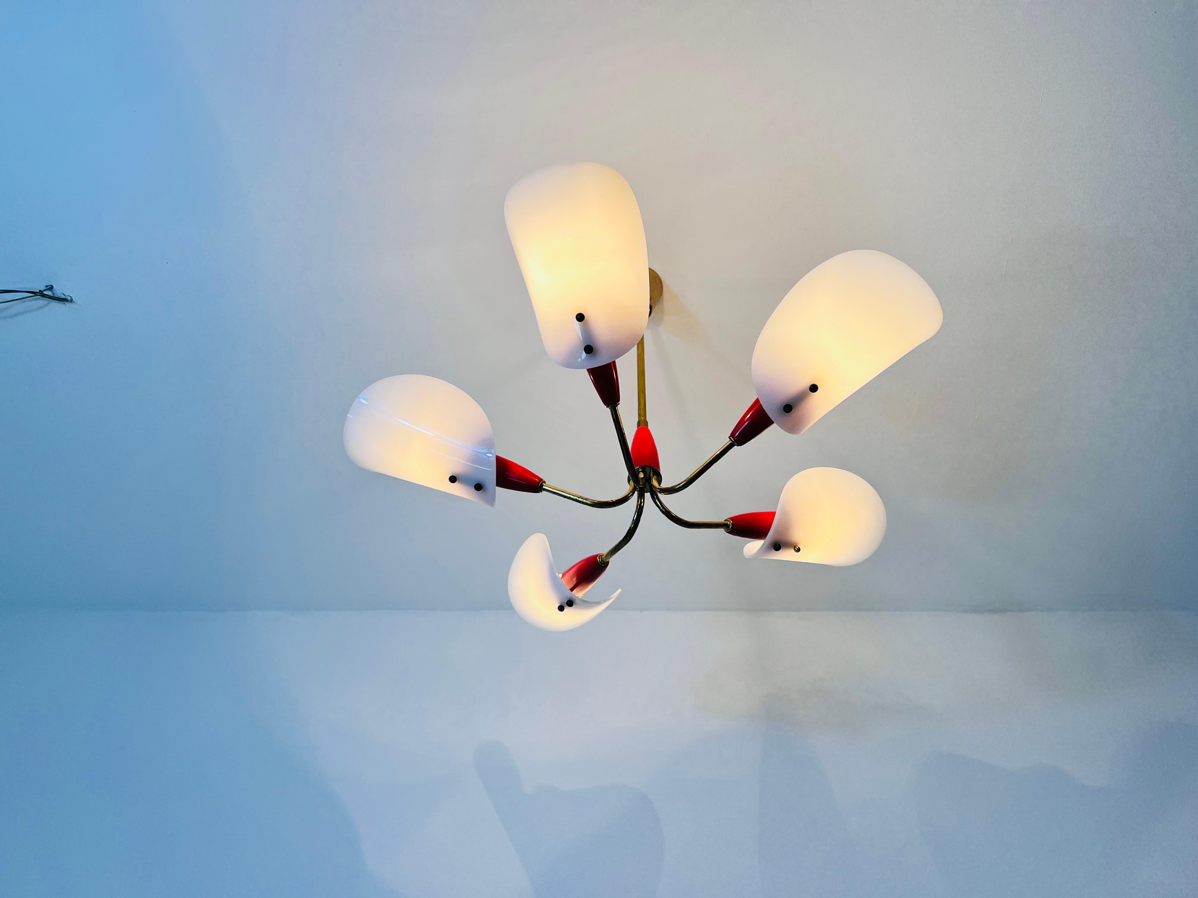 Italian Midcentury Brass 5-Arm Sputnik Chandelier, 1950s For Sale 9