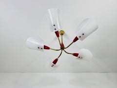 Italian Midcentury Brass 5-Arm Sputnik Chandelier, 1950s