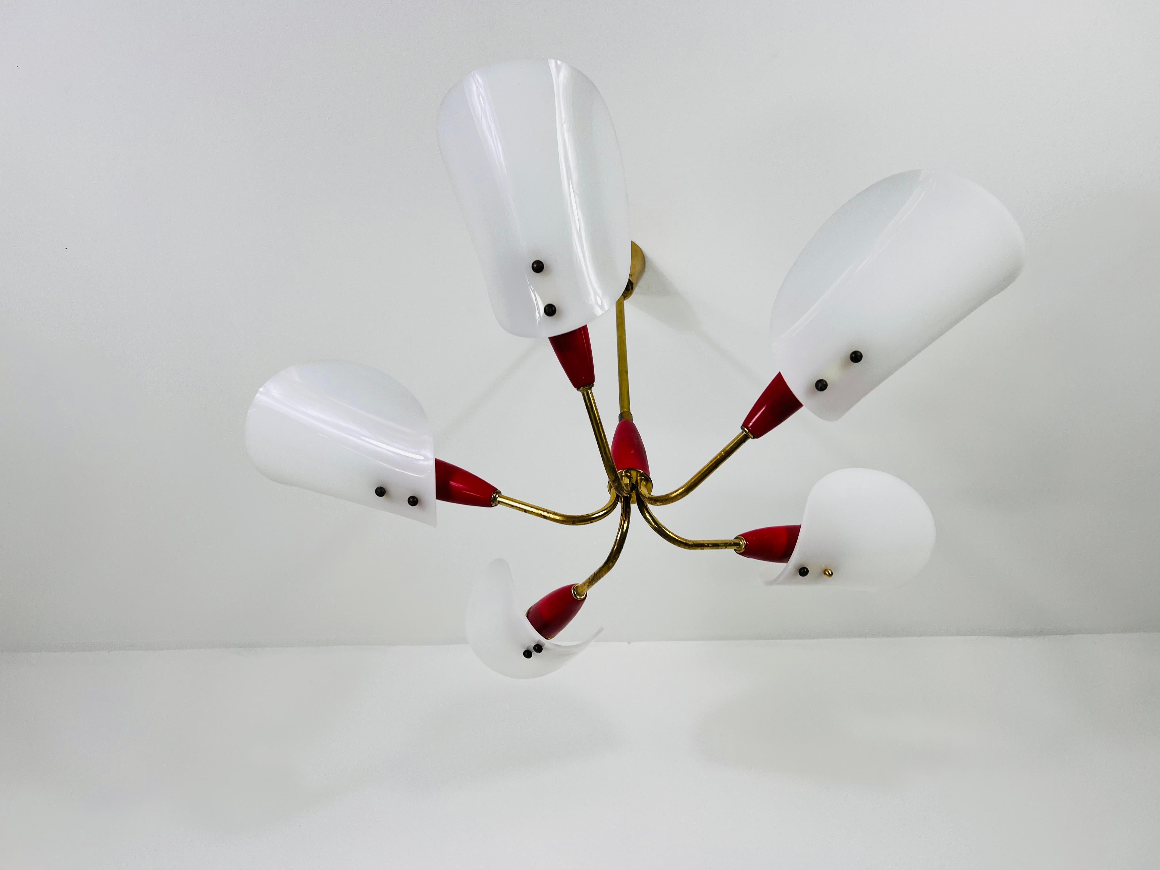 Mid-Century Modern Italian Midcentury Brass 5-Arm Sputnik Chandelier, 1950s For Sale