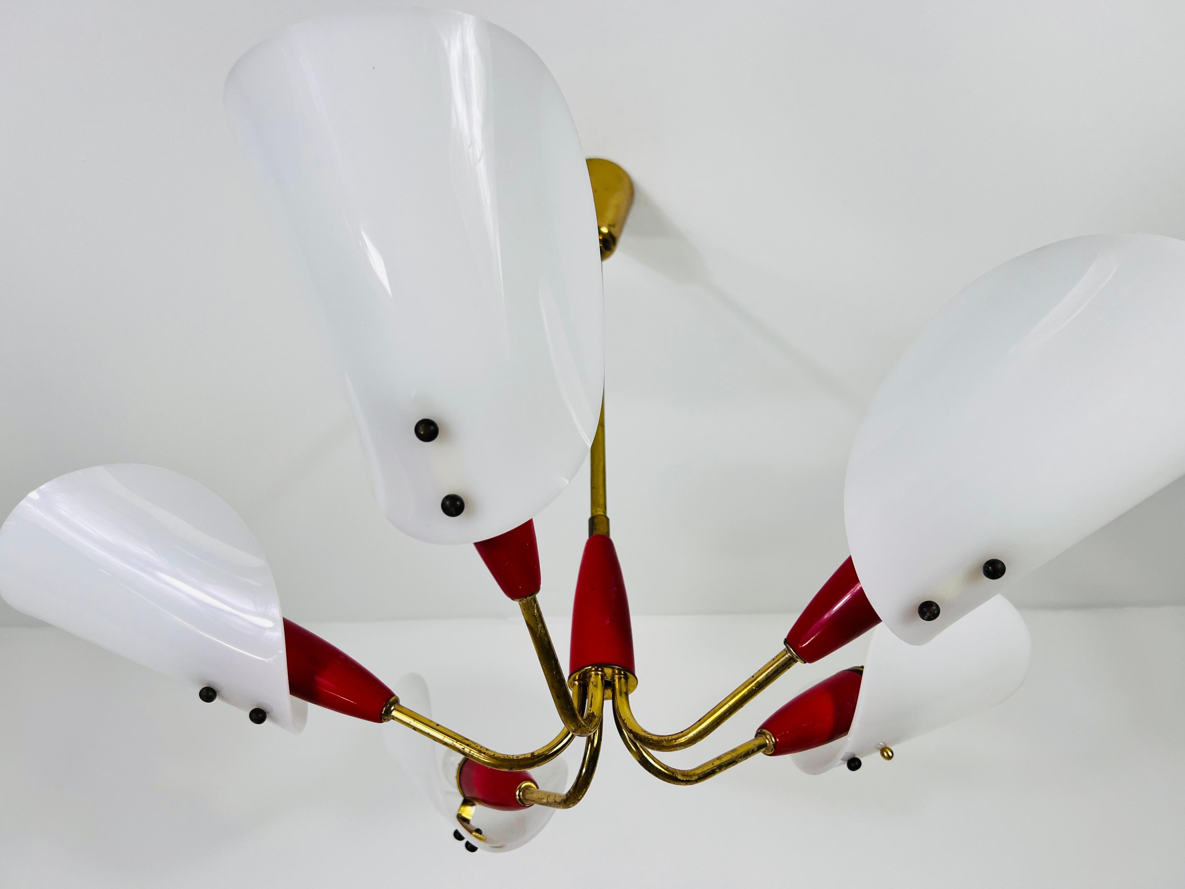 Italian Midcentury Brass 5-Arm Sputnik Chandelier, 1950s For Sale 2