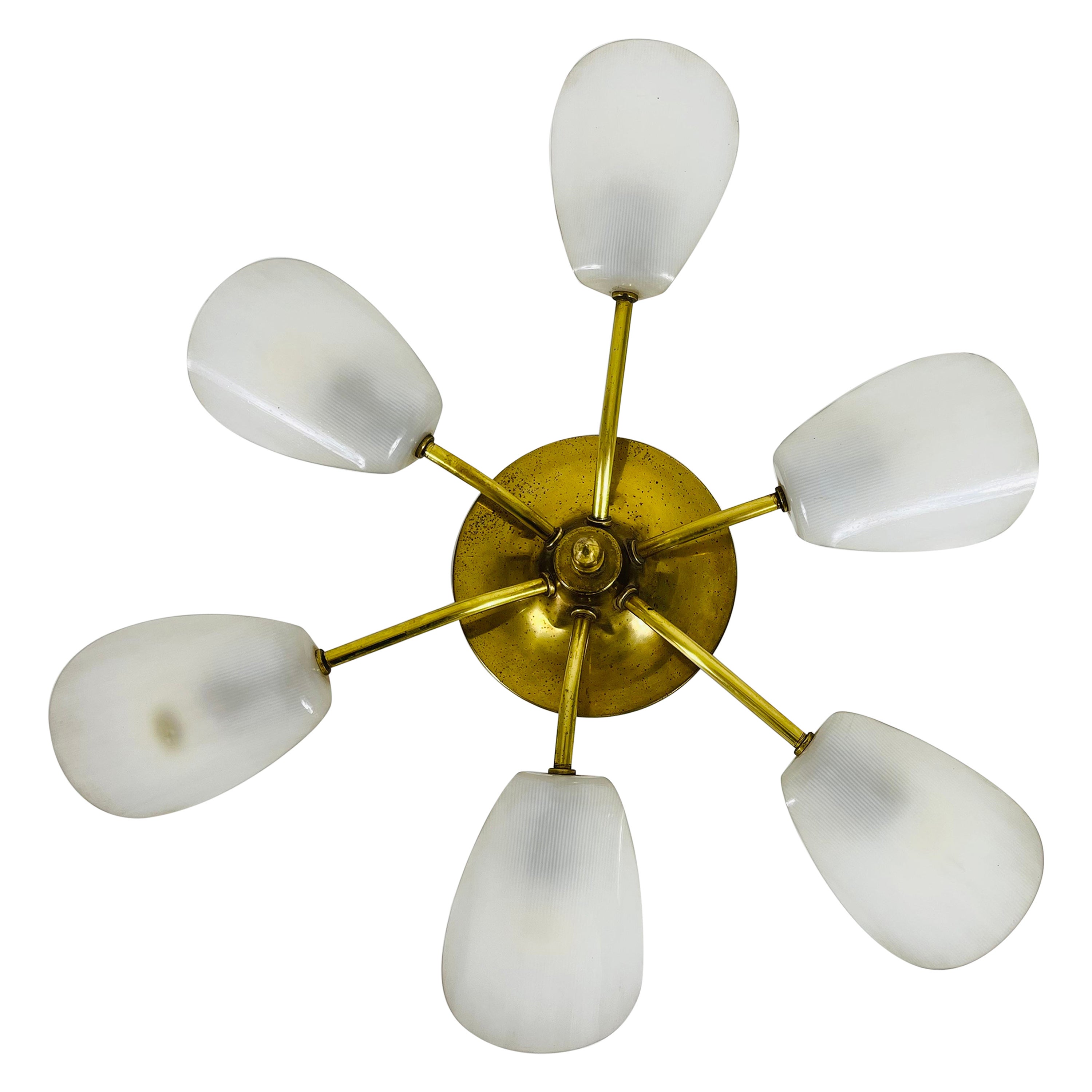 Italian Midcentury Brass 5-Arm Sputnik Chandelier, 1950s