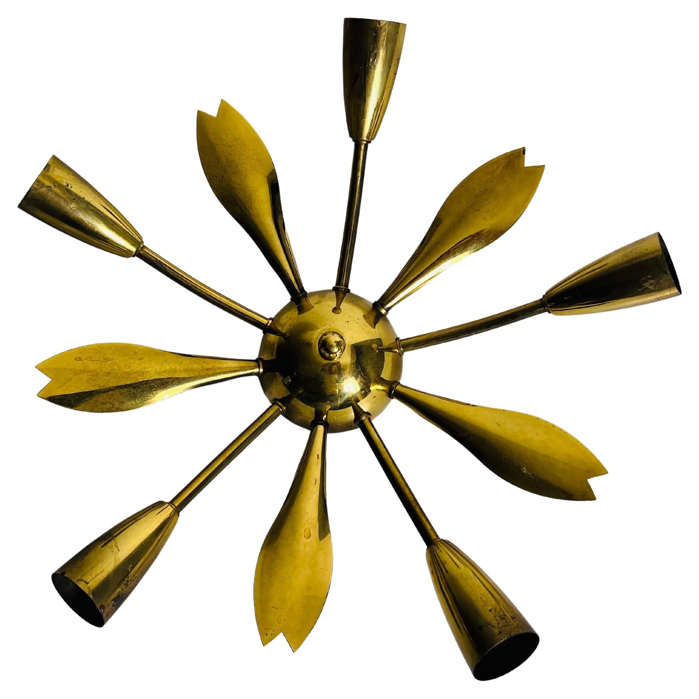 Italian Midcentury Brass 5-Arm Sputnik Chandelier, 1950s