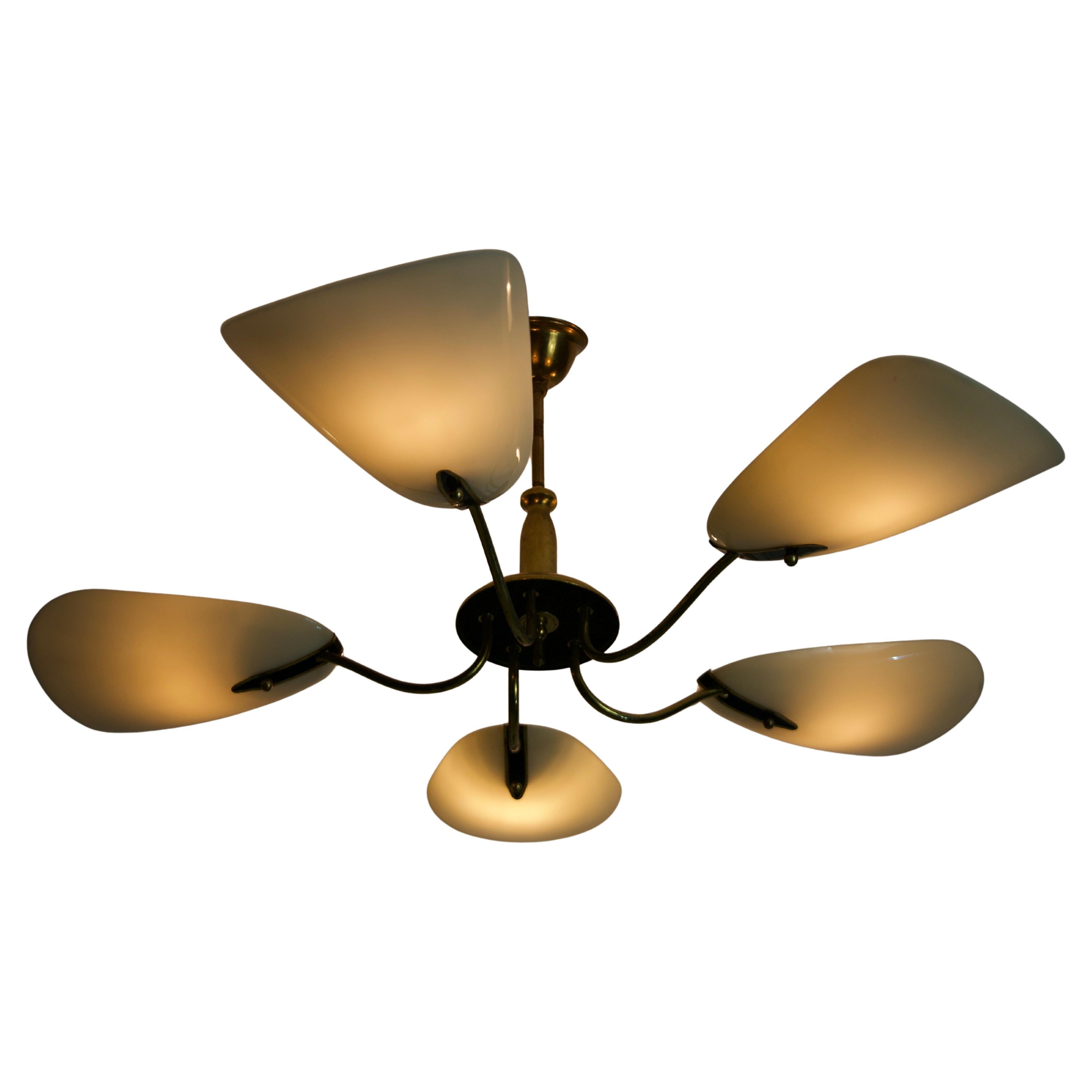 Italian Midcentury Brass 5-Arm Sputnik Chandelier, 1950s, Germany