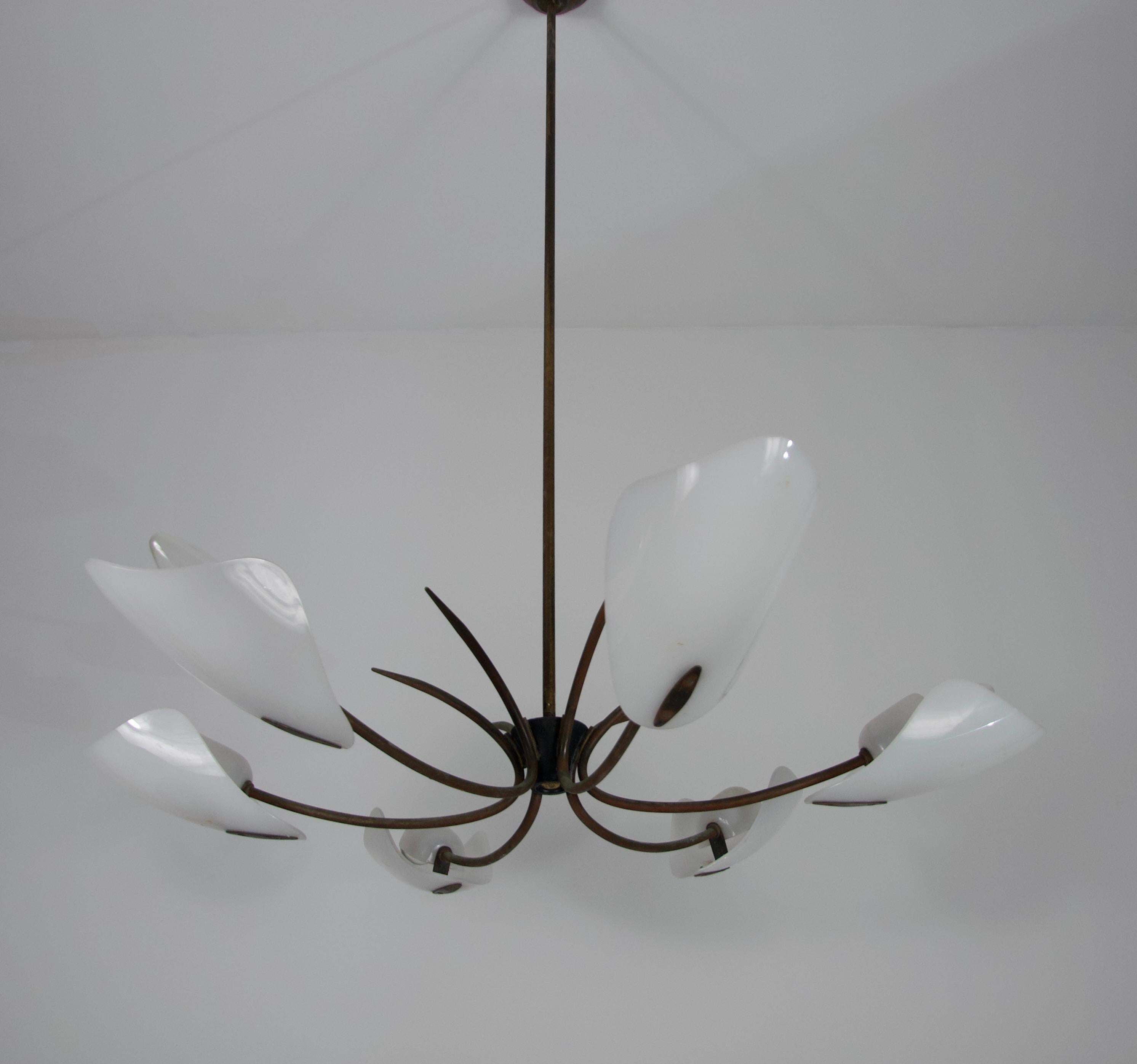 Italian Midcentury Brass 6-Arm Sputnik Chandelier, 1950s For Sale 4