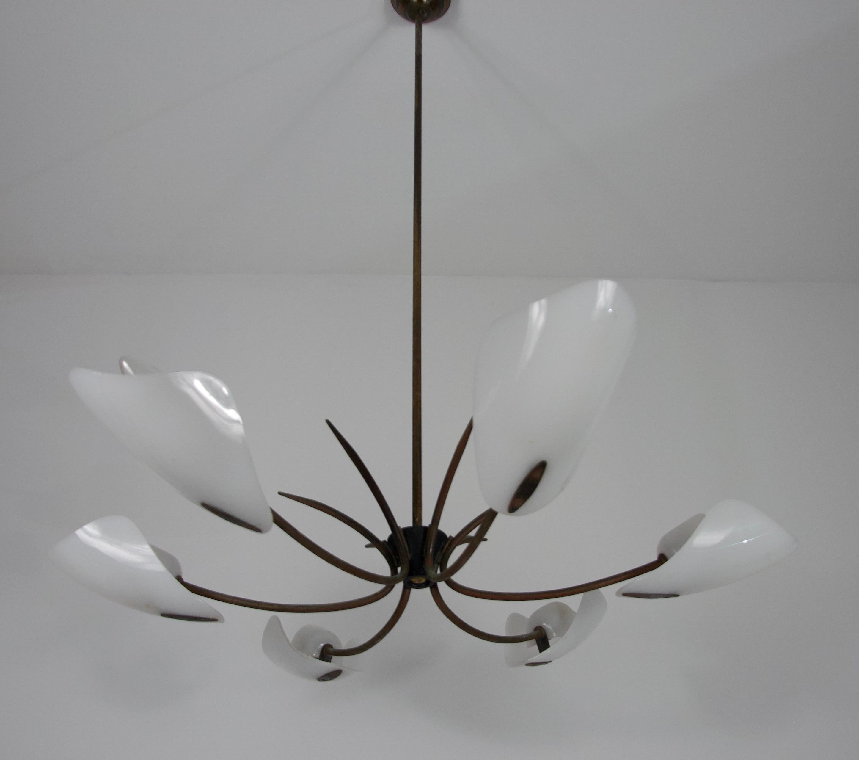 Italian Midcentury Brass 6-Arm Sputnik Chandelier, 1950s For Sale 5