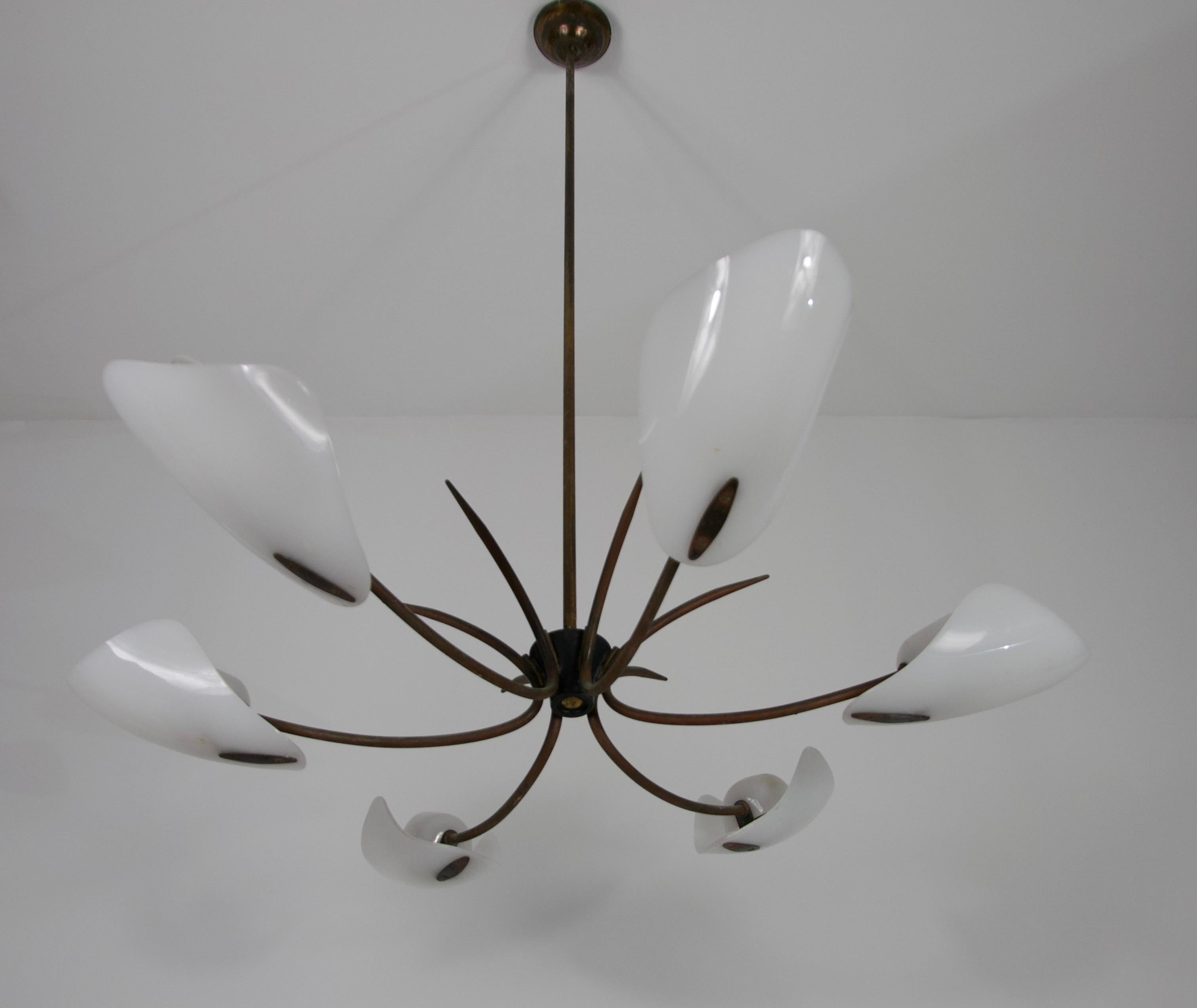Italian Midcentury Brass 6-Arm Sputnik Chandelier, 1950s For Sale 6