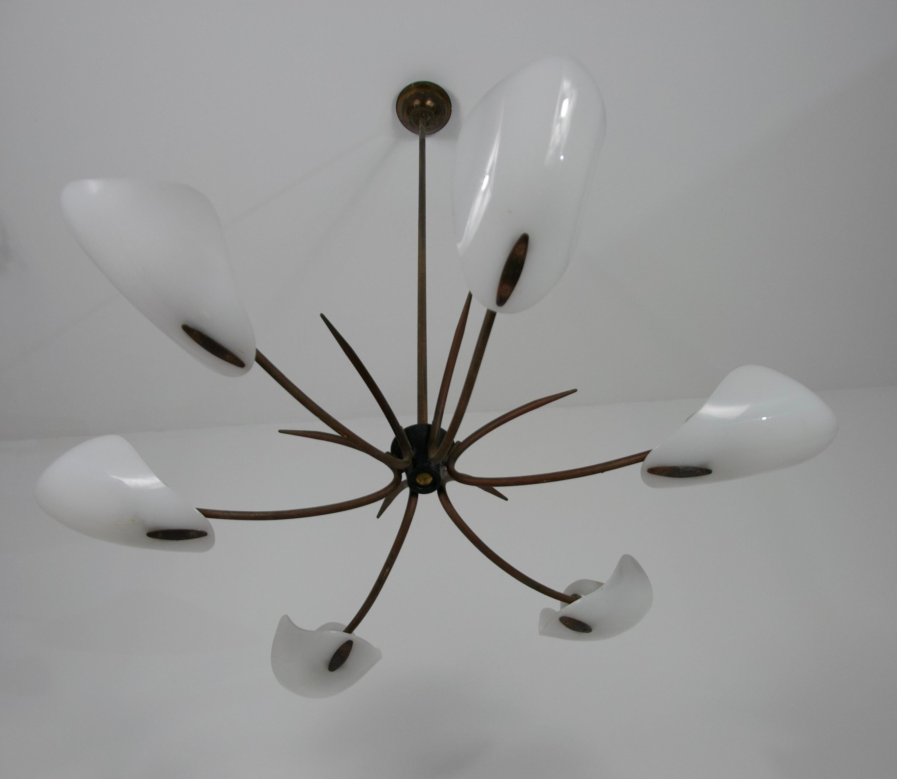 Italian Midcentury Brass 6-Arm Sputnik Chandelier, 1950s For Sale 7