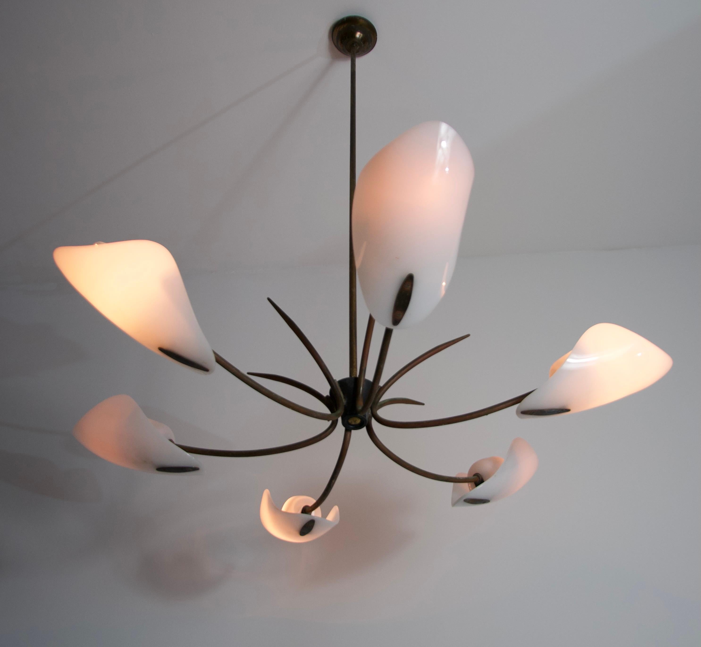 Italian Midcentury Brass 6-Arm Sputnik Chandelier, 1950s For Sale 8