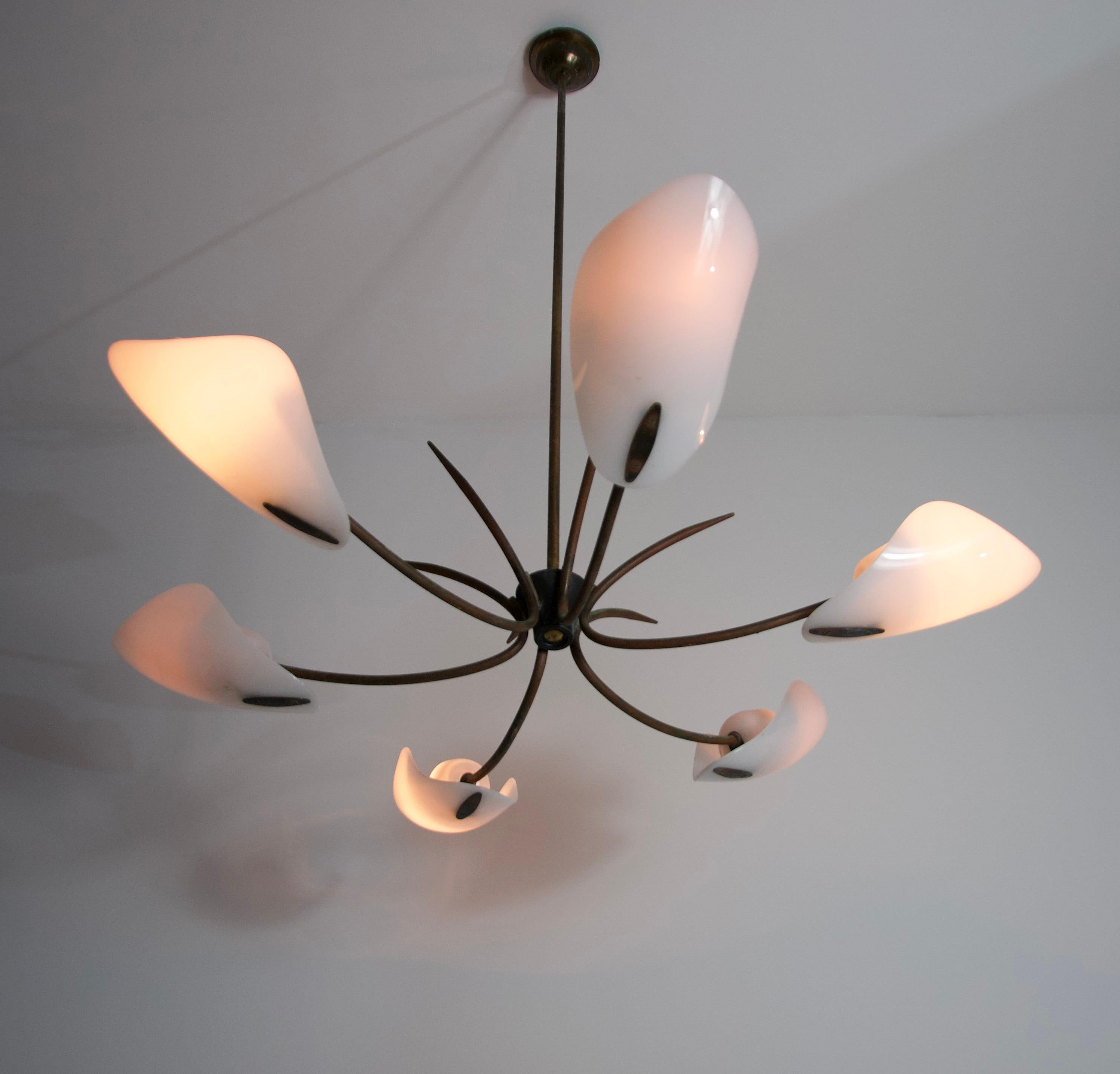 Italian Midcentury Brass 6-Arm Sputnik Chandelier, 1950s For Sale 9