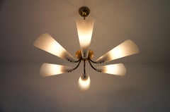 Lustre spoutnik à 6 branches en laiton, Italie, milieu du siècle dernier, années 1950