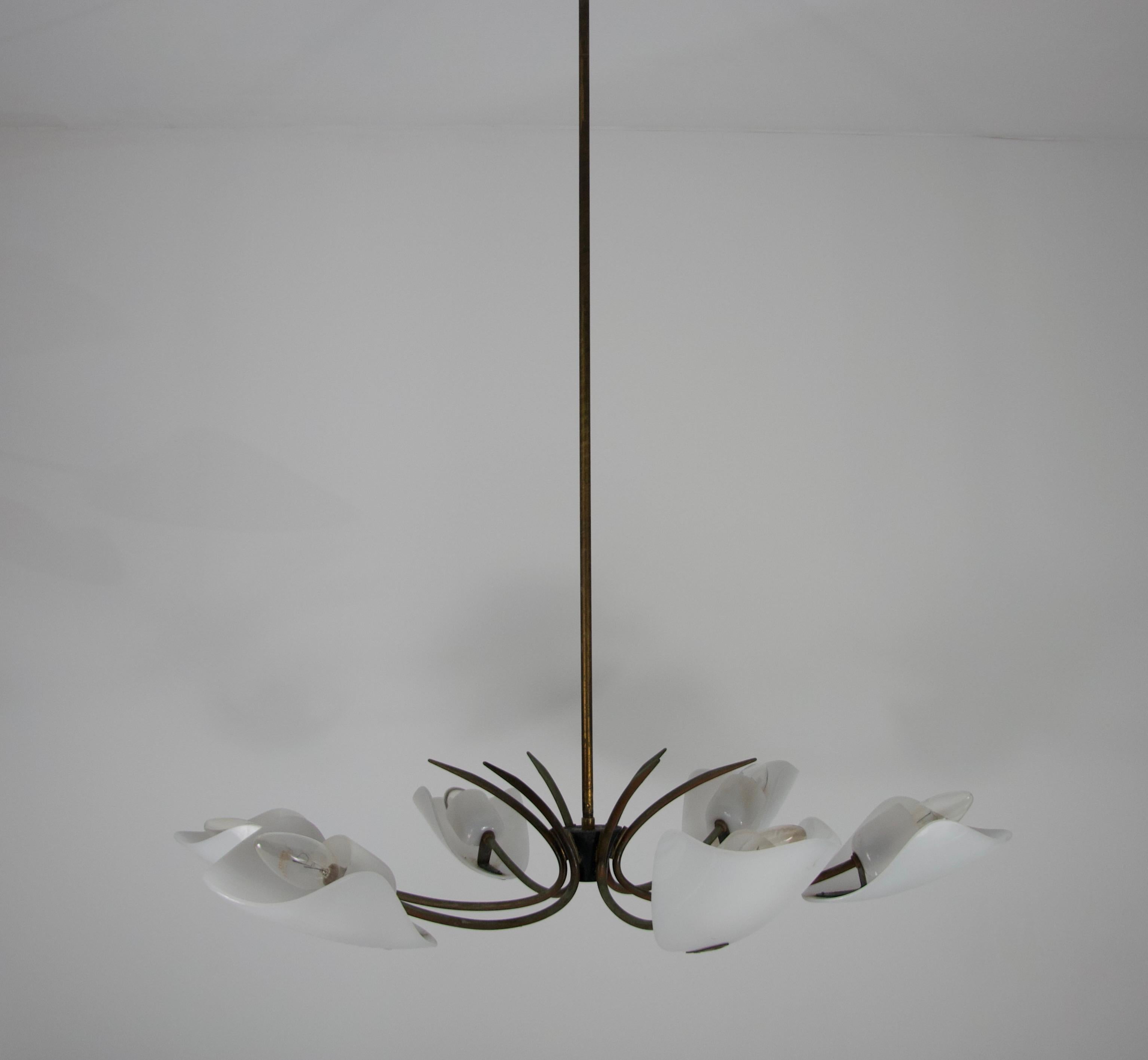 Mid-Century Modern Italian Midcentury Brass 6-Arm Sputnik Chandelier, 1950s For Sale