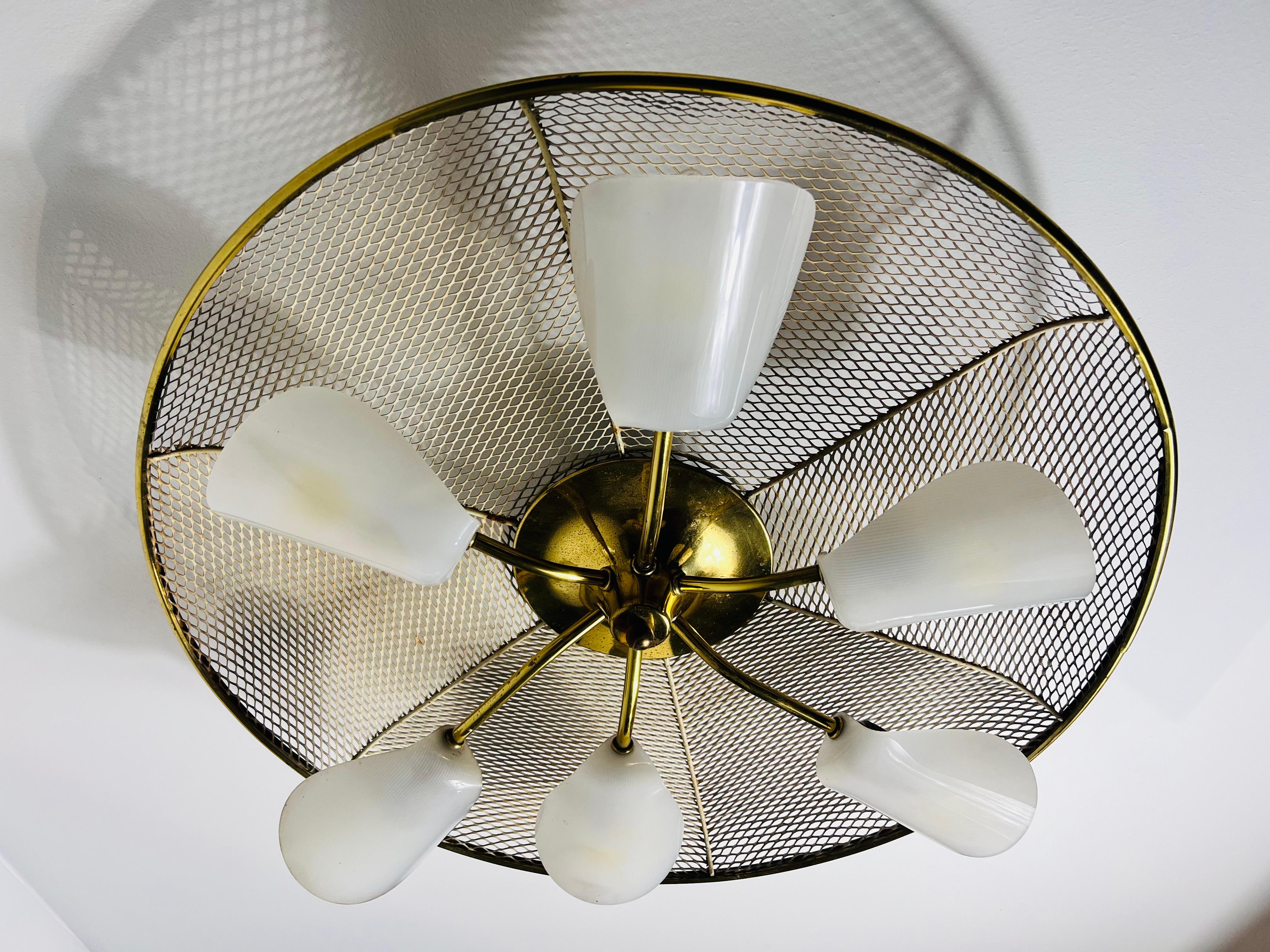Mid-20th Century Italian Midcentury Brass 6-Arm Sputnik Chandelier, 1950s For Sale