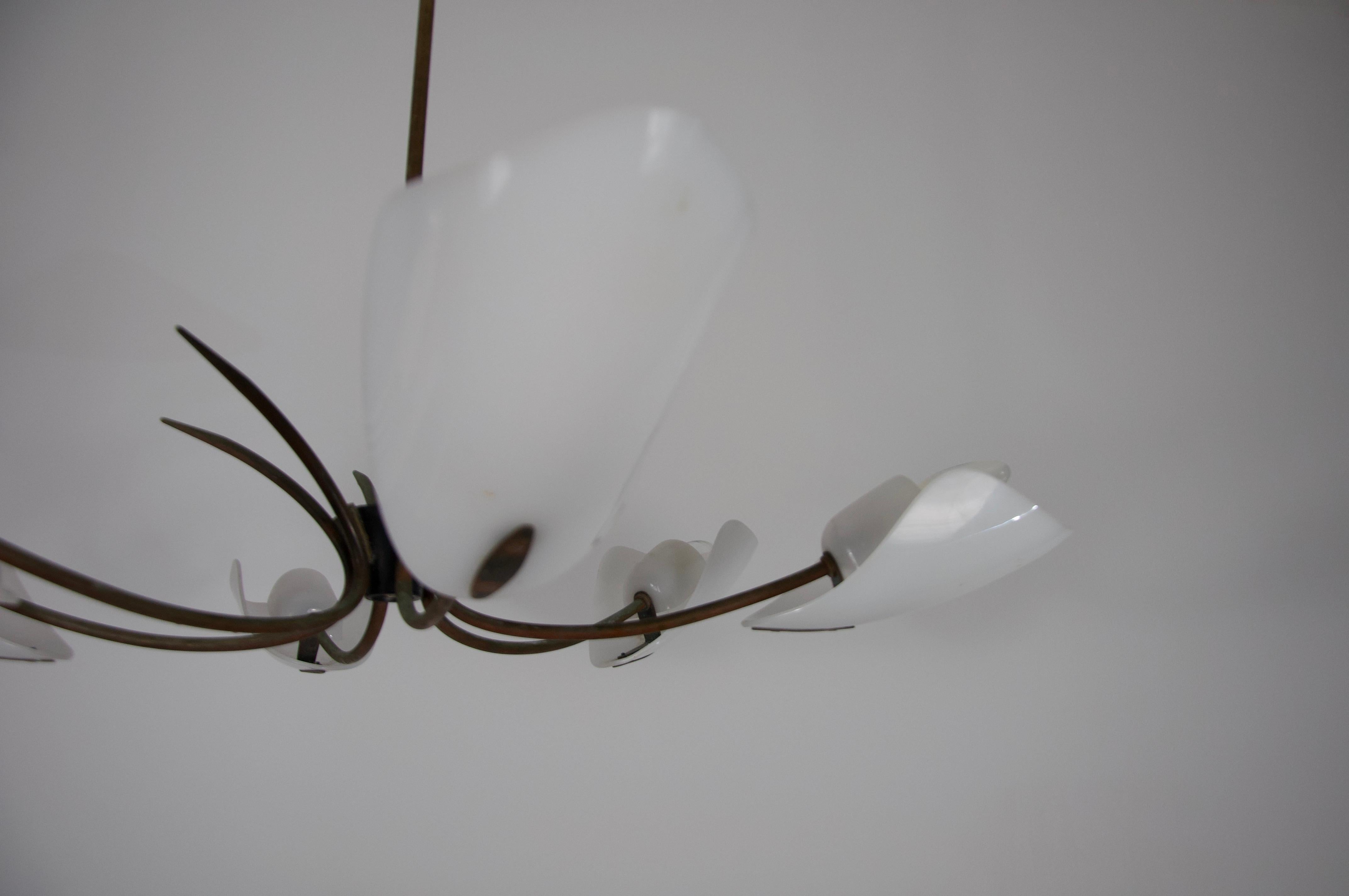 Mid-20th Century Italian Midcentury Brass 6-Arm Sputnik Chandelier, 1950s For Sale