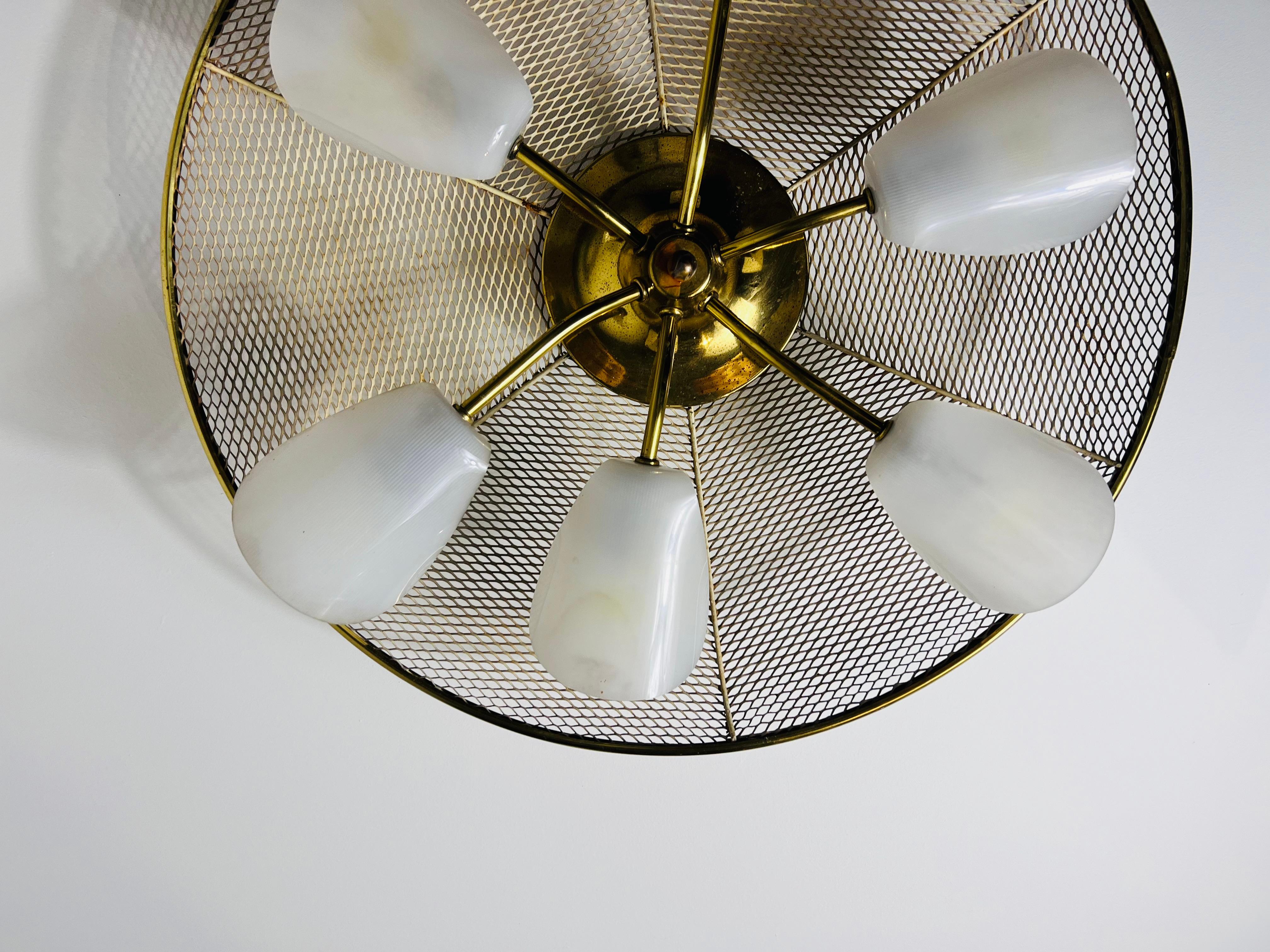 Metal Italian Midcentury Brass 6-Arm Sputnik Chandelier, 1950s For Sale