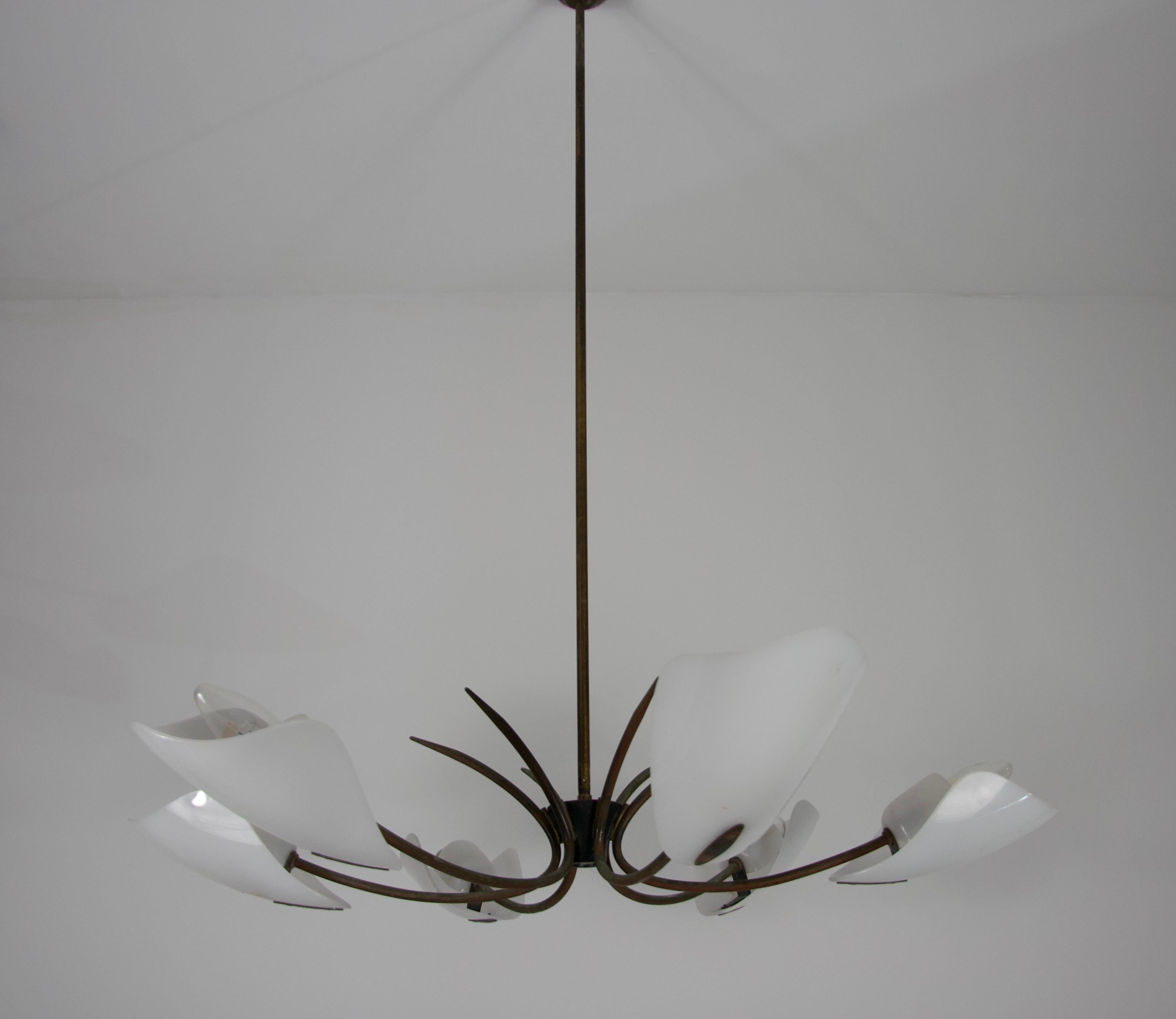 Italian Midcentury Brass 6-Arm Sputnik Chandelier, 1950s For Sale 3