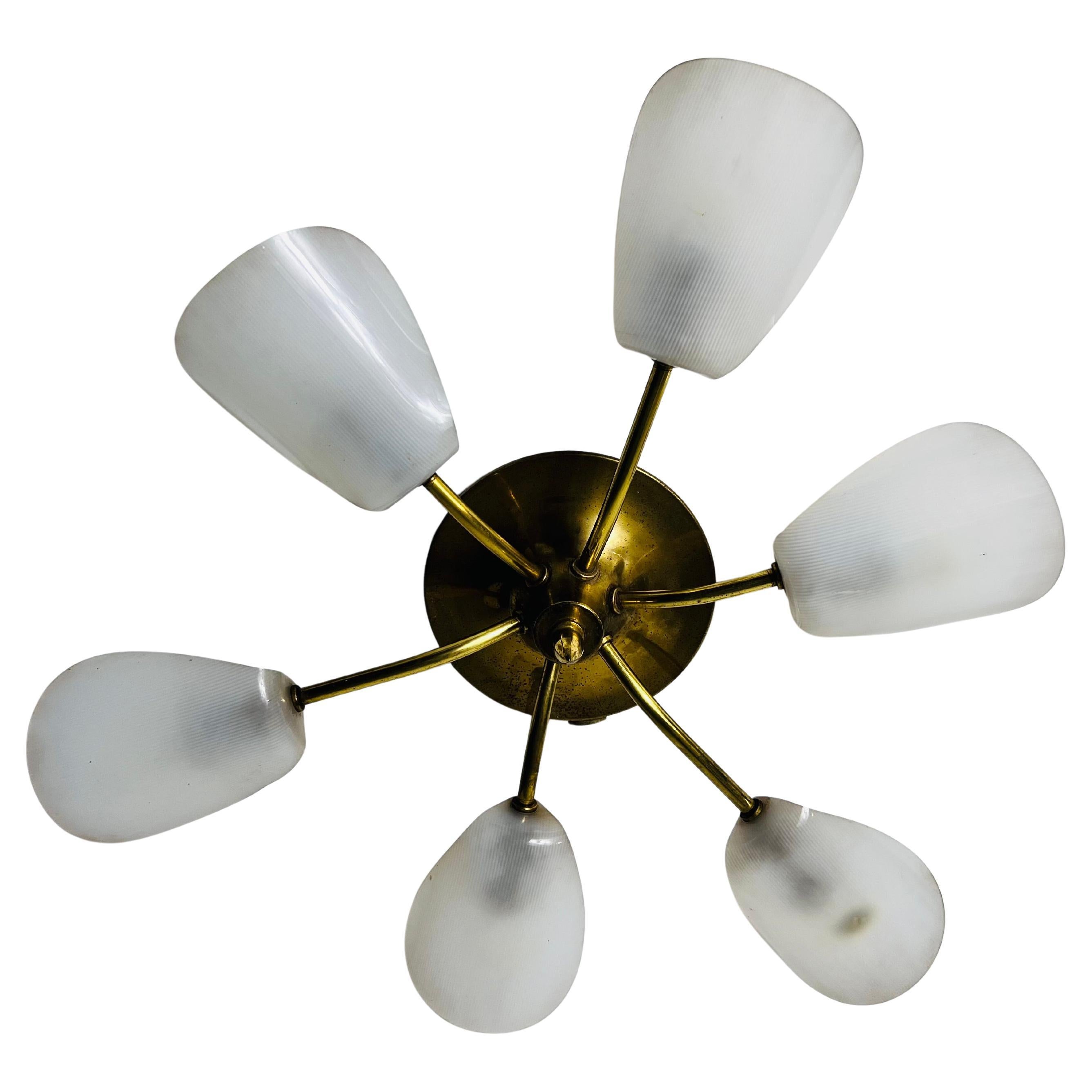 Italian Midcentury Brass 6-Arm Sputnik Chandelier, 1950s