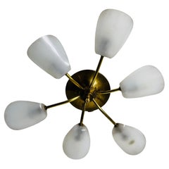 Italian Midcentury Brass 6-Arm Sputnik Chandelier, 1950s