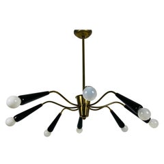 Italian Midcentury Brass 8-Arm Sputnik Chandelier Arredoluce Attributed, 1950s