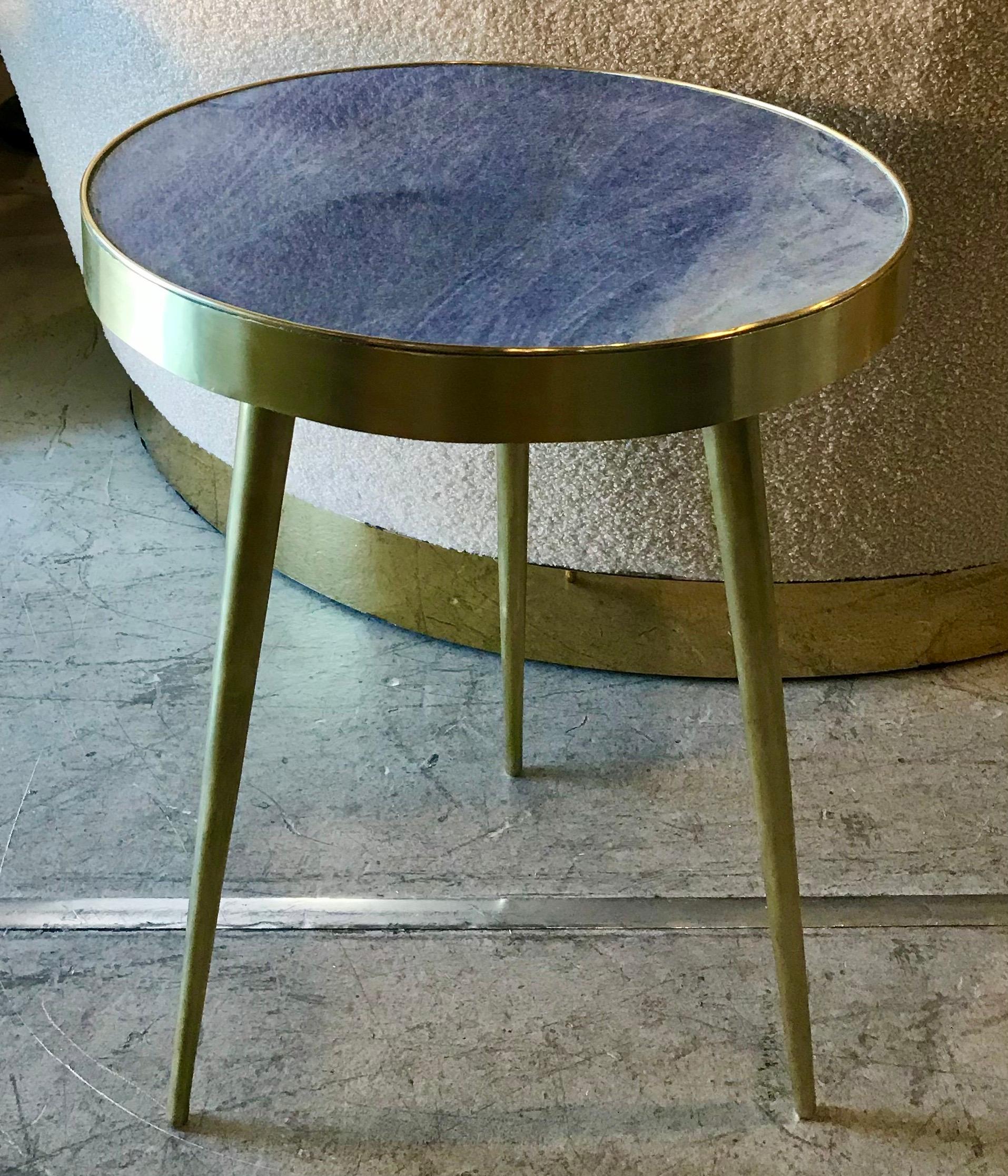 Italian Midcentury Brass and Blue Lapis Marble Side Tables 5