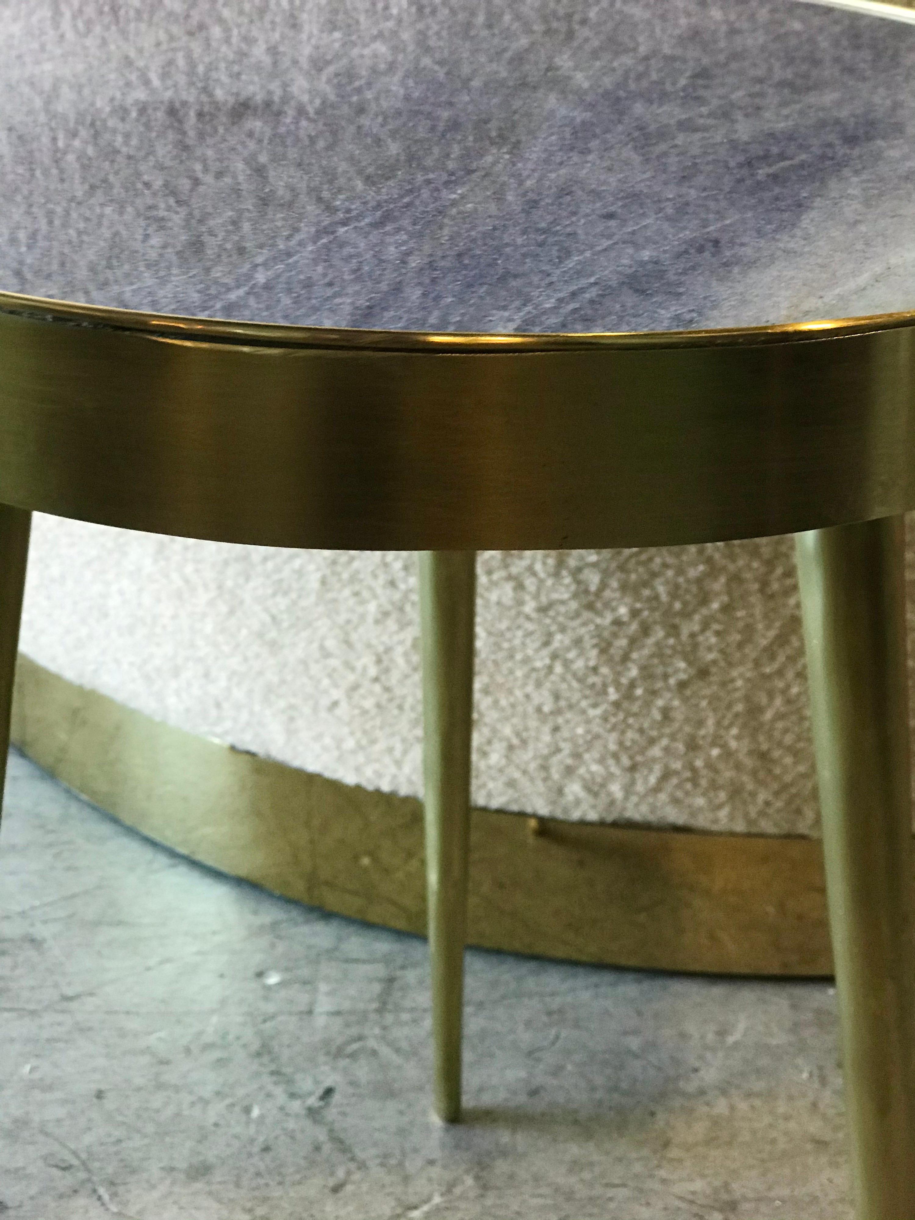 Italian Midcentury Brass and Blue Lapis Marble Side Tables In Good Condition In Miami, FL