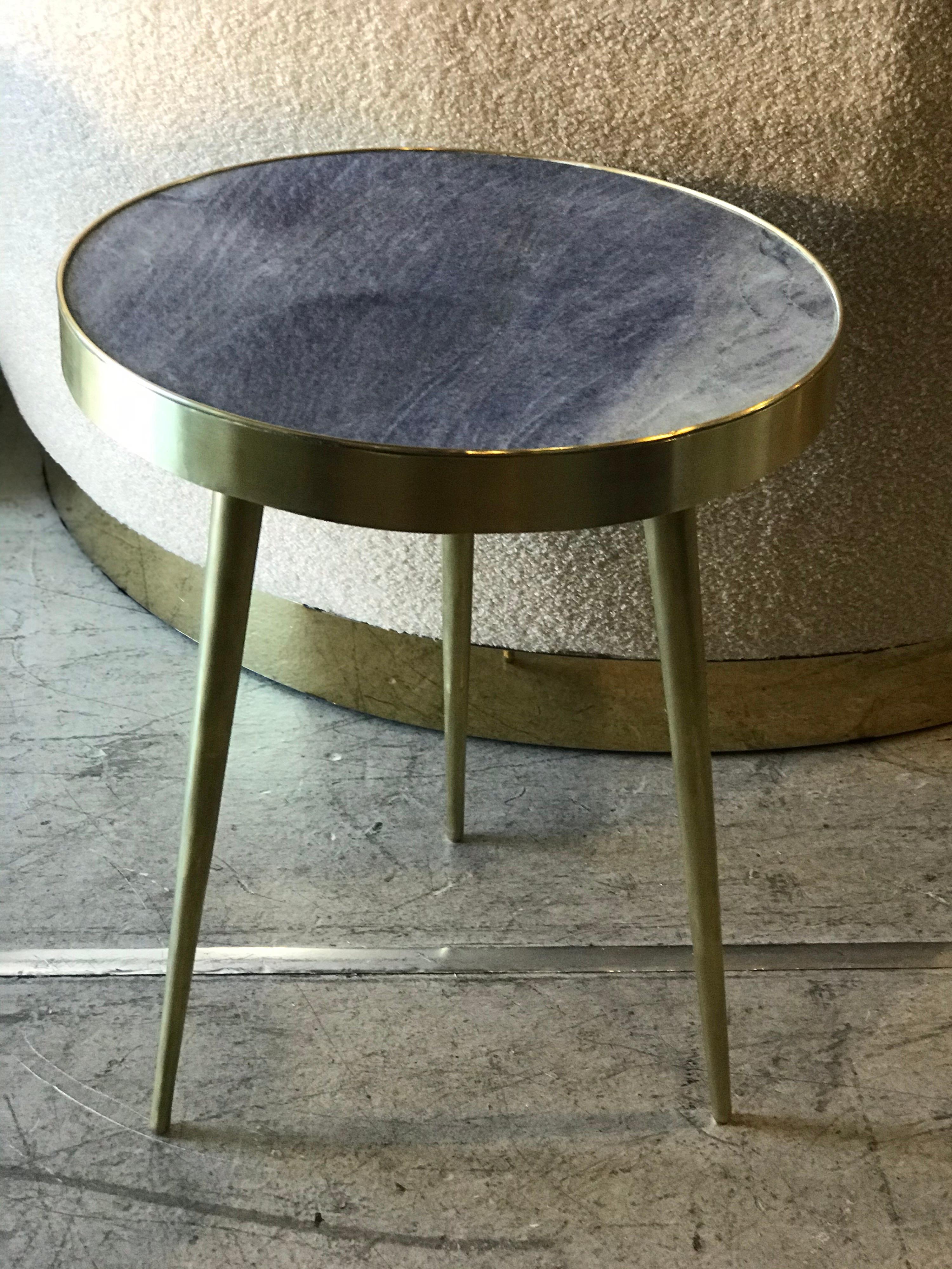 20th Century Italian Midcentury Brass and Blue Lapis Marble Side Tables